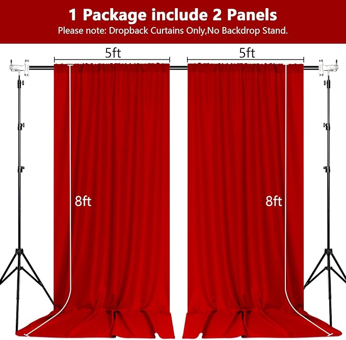 MEETSKY Red Backdrop Curtains for Christmas Party Valentine's Day Arch Stage Wedding Ceremony Red Curtains Fabric Photography Backdrop Drapes for Birthday Party Baby Shower,5ft x 8ft,2 Panels