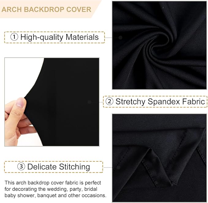 FANPROMS Spandex Arch Backdrop Cover Set of 3 Black Wedding Arch Stand Cover 5FT 6FT 7FT for Arched Frame Decor 2 Sided Arch Stand Covers Backdrop Fabric Round Top Arched Covers for Wedding Ceremony