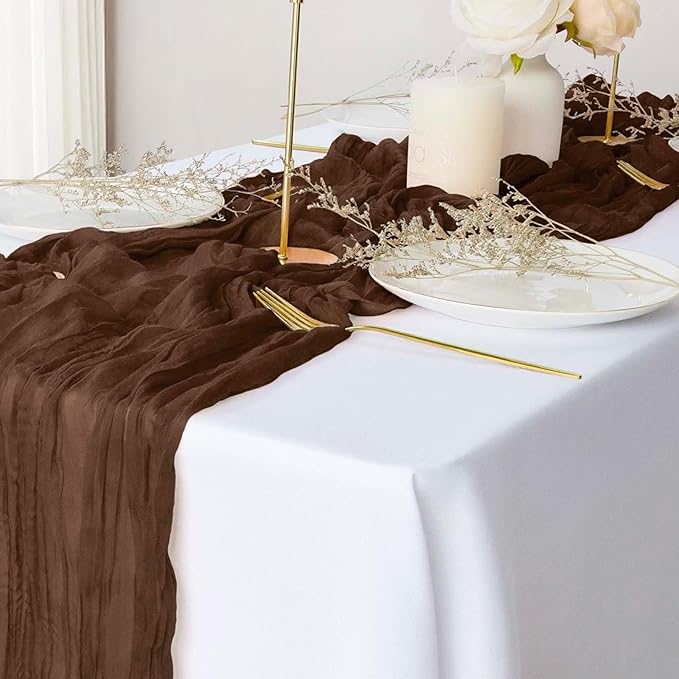 10 Pack Brown Cheesecloth Table Runner 10FT Boho Gauze Fabric Cheese Cloth Table Runners for Wedding ,Party,Baby Shower, Bridal Party, Rustic Farmhouse and Table Decorations