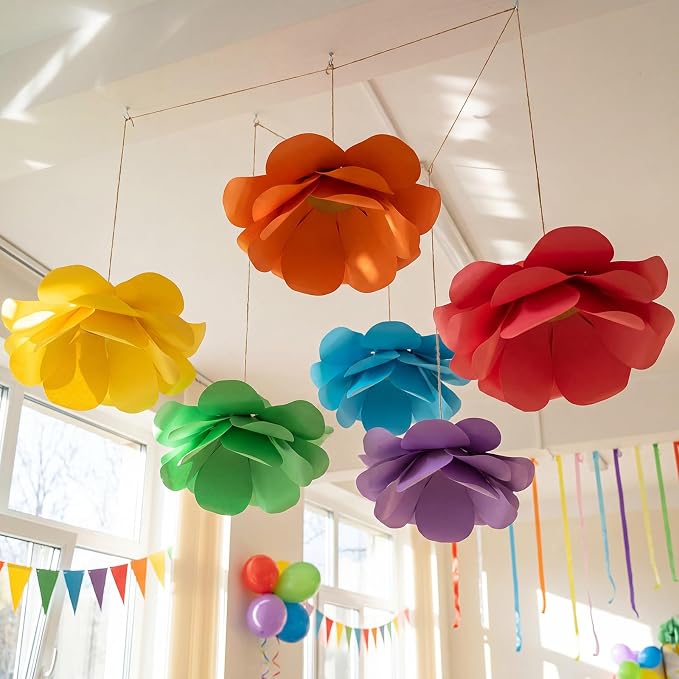 Jetec 6 Pack DIY 14inch Hanging Flowers Large Floral Party Decorations 3D Colorful Paper Flower Hanging Decoration for Spring Wedding Birthday Easter Nursery Classroom Office Ceiling Decor