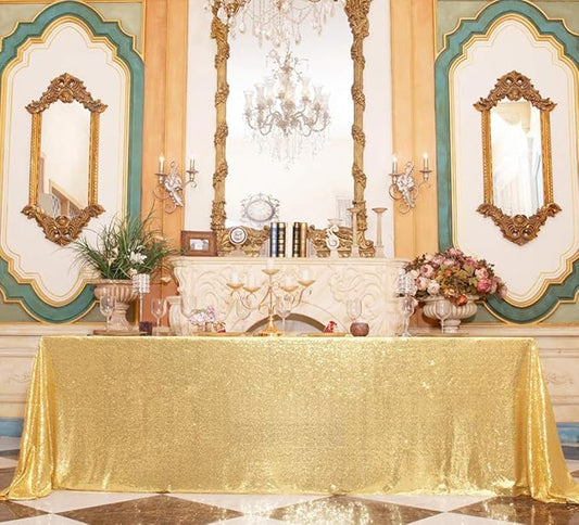 Juya Delight 90" x 132" Bright Gold Sequin Rectangle Tablecloth for Wedding Birthday Party Festival Ceremony Cake Dessert Table