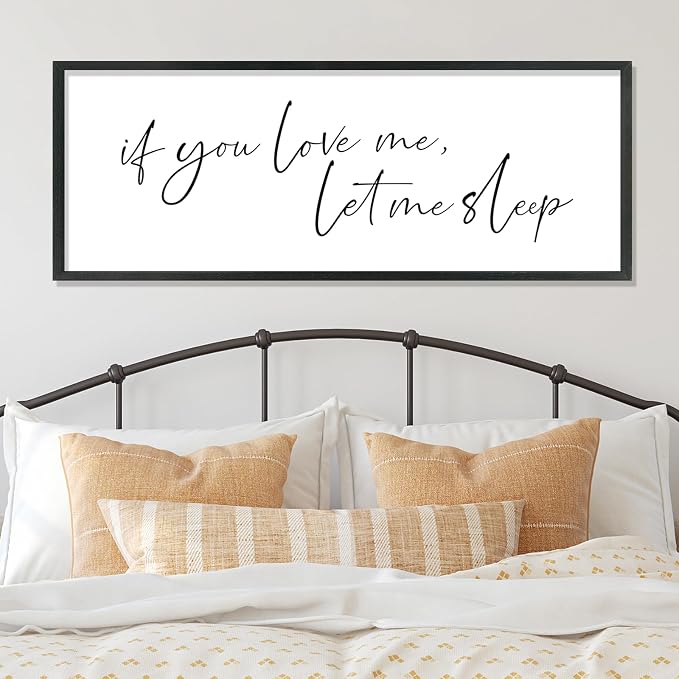 YWJKWLGS If You Love Me Let Me Sleep Bedroom Wall Art Above Bed | 32x12 Inch Rustic Black Wood Framed Funny Sleep Sign Wall Decor for Master Room Over Bed, Sleep Lovers Her Him