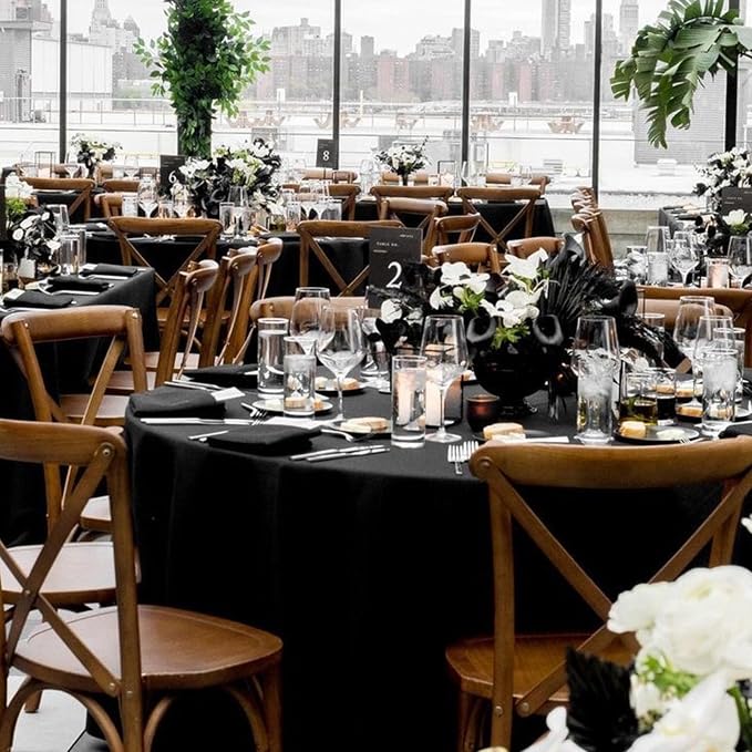 10Pack Black Round Tablecloth 90 inch Black Table Cloth, Washable Round Table Cloth Polyester Table Cover for Dining Wedding Banquet Party
