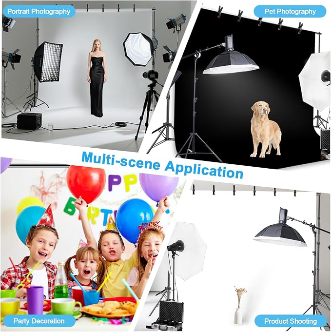 EMART 8.5 x 10ft Background Support System,Professional Photo Backdrop Stand kit with 10 x 12 ft Polyester Backdrop (White,Black),Clamp,Carry Bag for Parties,Photography,Decoration, Video Shooting