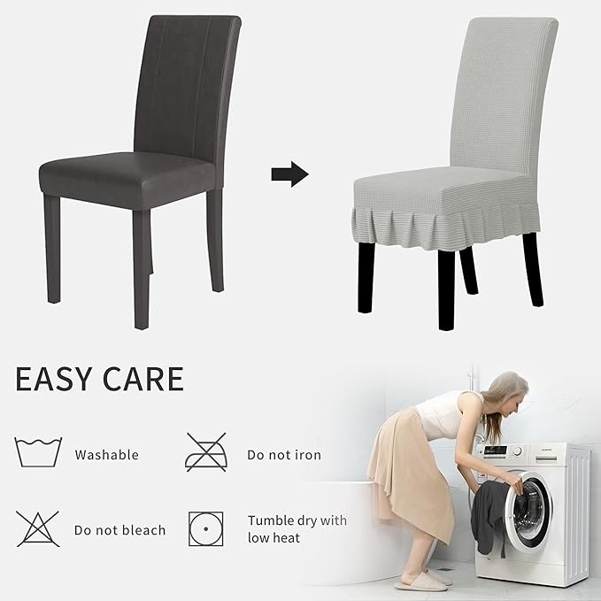 Easy-Going Dining Chair Covers Stretch Parsons Chair Slipcover with Skirt Chair Covers for Dining Room Restaurant Banquet (8 PCS, Silver Gray)