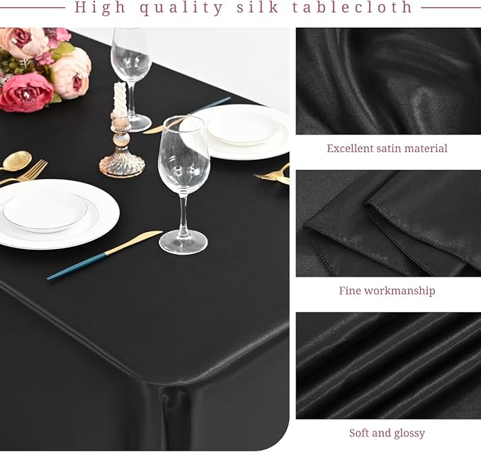 12 Pack Satin Tablecloth, 57 x 108 Inch Black Rectangle Satin Table Cloth, Bright Smooth Fabric Table Cloth Soft Silky Table Covers Bright Silk Table Clothes for Wedding, Party, Banquet