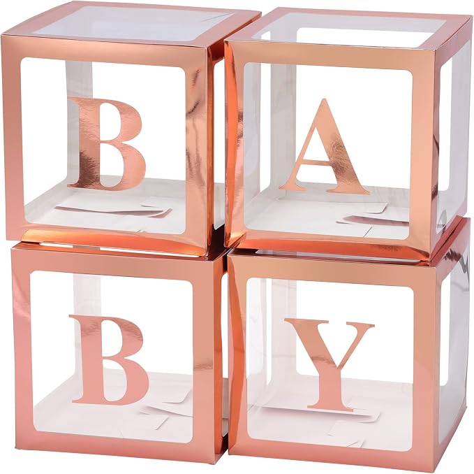 Valentine's Day Balloon Box with Letters Gift Box for Romantic Surprise Baby Boxes for Baby Shower, Gender Reveal Decorations with 4 Transparent Boxes for Baby Shower Decorations(Rose Gold)