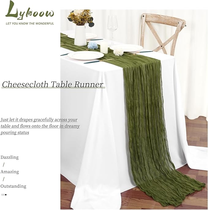 15 Packs Cheesecloth Table Runner Olive Green,10 Ft Dark Green Rustic Gauze Boho Wedding Table Runner Decoration,Wedding Table Decor Table Cloth for Wedding Party Bridal Shower Table,21.5x120in