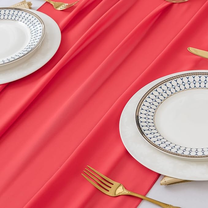 6Pack 9ft Christmas Chiffon Table Runner 14x108 Inch Sheer Romantic Table Runner for Wedding Birthday Party Bridal Shower Outdoor Decoration-Red