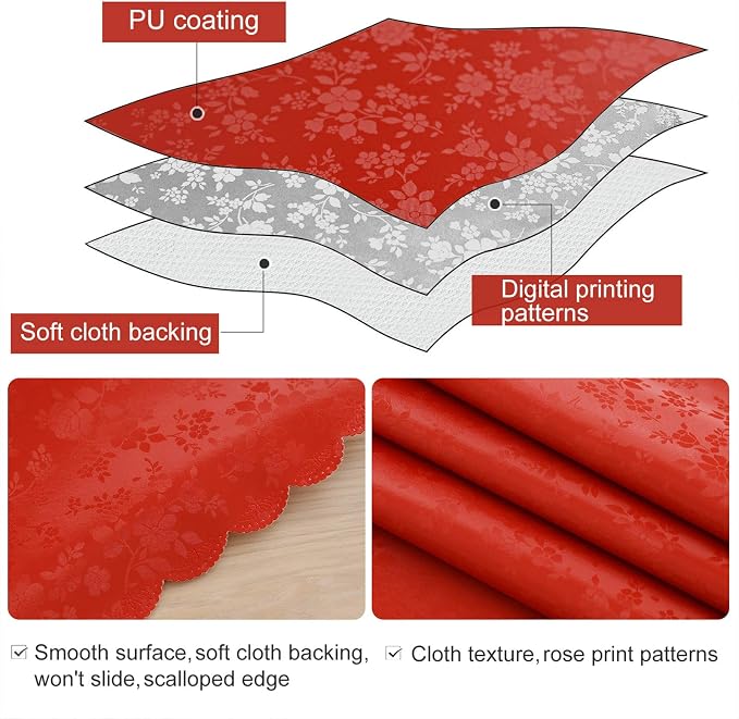 Smiry Rectangle Table Cloth, Waterproof Heavy Duty Vinyl Tablecloths, Wipeable Washable Table Cover for Kitchen and Dining Room (Red, 52" X 70")