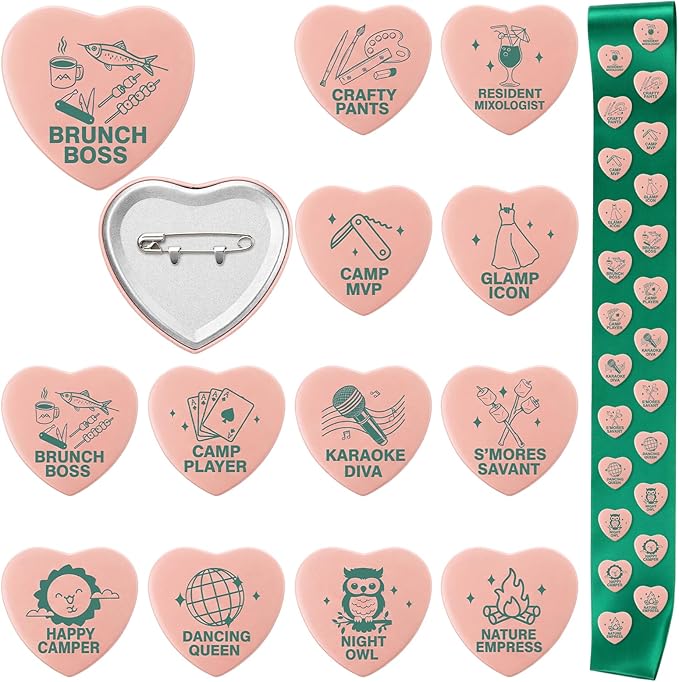 Tondiamo 36 Pcs Camp Bachelorette Party Badges with 12 Pcs Sashes Camping Bachelorette Decorations Buttons Pins for Bridal Showers Accessories Wedding Bachelor Party Favors DIY Costume Backpack Gifts
