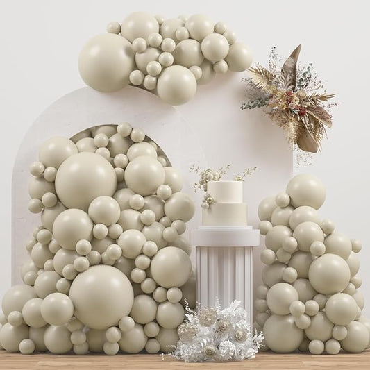 Double Stuffed White Sand balloons Different Size 115Pcs 5/10/12/18 Inch Sand White Balloon Garland Arch kit for Birthday Wedding Baby Shower Bridal Shower Neutral Party Decorations