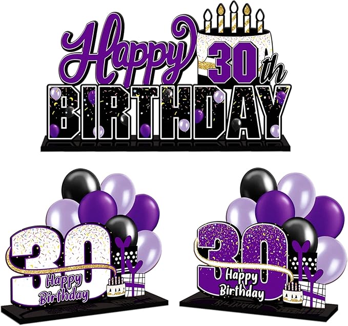 LINGTEER Happy 30th Birthday Purple Acrylic Table Topper Centerpieces Set - Cheers to Thirty Years Old Birthday 30th Bday Party Gift Decorations.