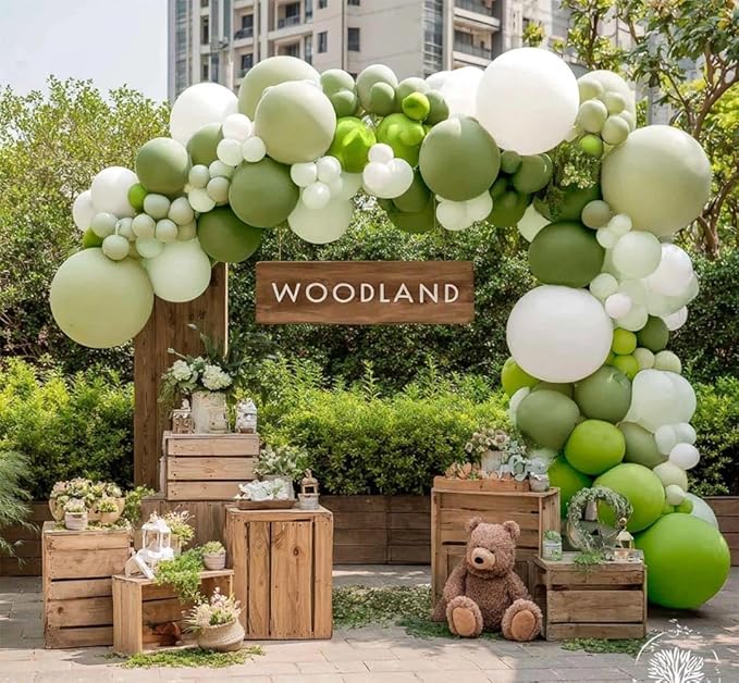 Green Balloon Arch Kit Double Stuffed Olive Dusty Sage Green White Balloons Pastel White Avocado Balloon Garland For Baby Shower Birthday Bridal Shower Wedding Woodland Wild One Party Decoration