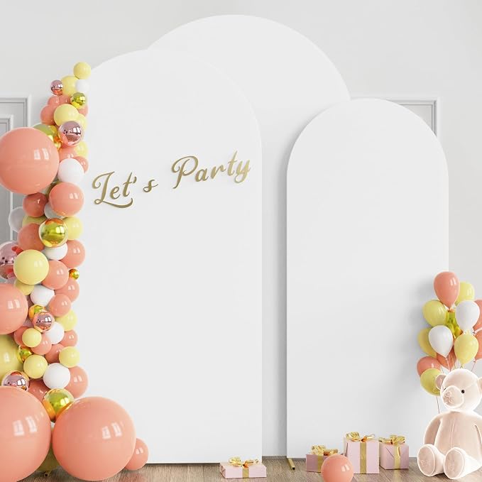 Wokceer Wedding Arch Cover (8FT, 7.2FT, 6.6FT) Set of 3 Spandex Fitted Wedding Arch Stand Covers Round Top Chiara Arch Backdrop Stands Cover for Birthday Party Ceremony Banquet Decor White