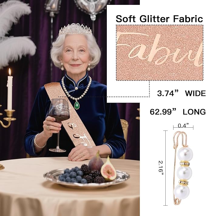 80TH Birthday Gifts for Women,Vintage Engraved 80th Wine Glass,80 Year Old Birthday Decorations For Her,80&Fabulous Sash and Tiara For Women,Friends,Sister-Turning 80th Party Favor Supplies