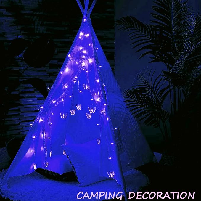 Butterfly Curtain Fairy Lights USB Plug in,8 Modes 120 LED 20FT Firefly Twinkle Timer String Lights with Remote, Waterproof for Bedroom Patio Christmas Wedding Party (Blue)