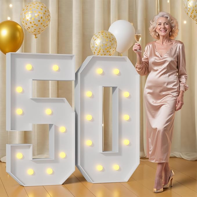 4FT 50 Marquee Numbers 50 Light Up Numbers for Party Large Foam Cardboard Warm White Light Sign Backdrop Birthday Party Decorations