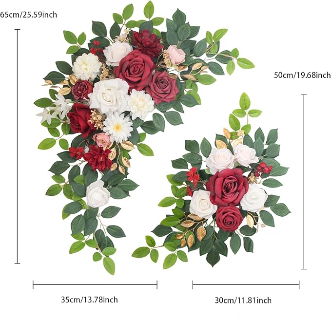 Pack of 2 Artificial Flowers for Backdrop Decoration, Wedding Arch Flowers,Reception Welcome Sign, Eucalyptus Garland, Suited to Aisle Decor and Wedding Arches (Red White)