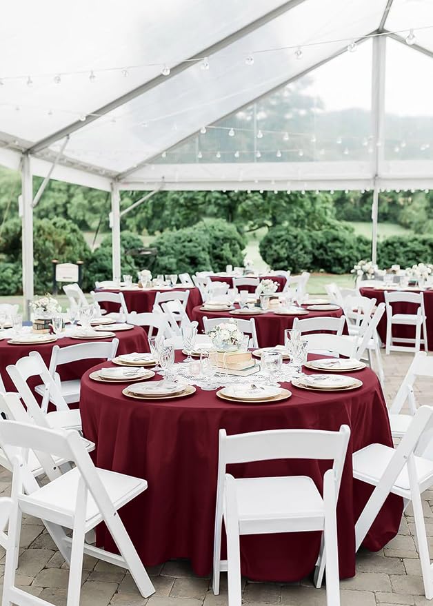 fani 8 Packs Burgundy Round Tablecloth - 120 Inch, Premium Polyester Table Cloth for Round Tables, Washable Fabric Table Covers for Wedding, Party, Banquet, Dining Tables and Camping
