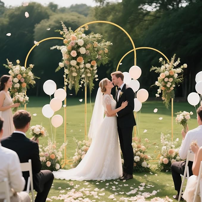 Metal Arch Backdrop Stand Set of 3(7.2 ft, 6.6 ft, 6 ft) Party Arch Stands for Wedding, Birthday, Baby Shower, Bridal Shower, Balloon Arched Frame for Garden Decor, Gold Floral Arches, 3 Pieces