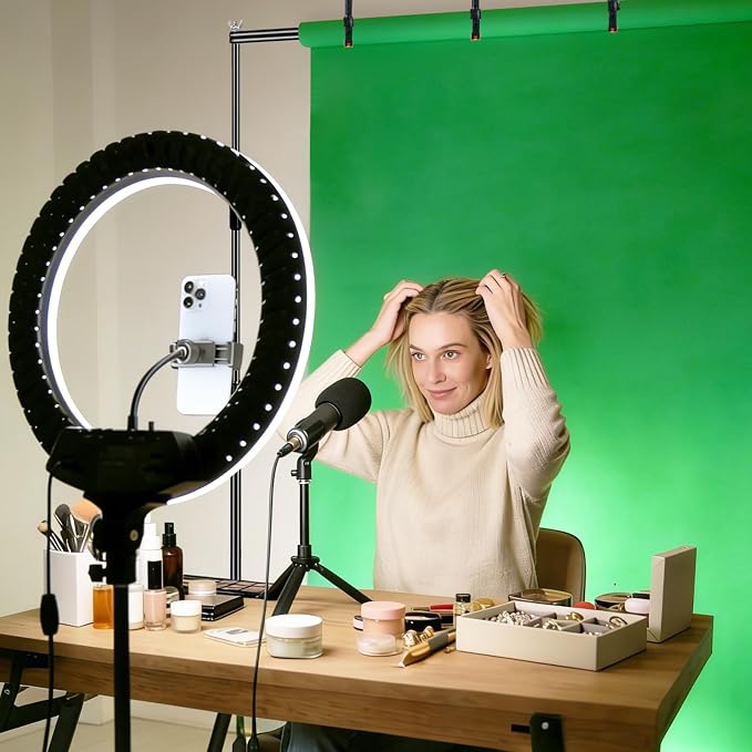 8x10 ft Adjustable Green Screen Backdrop Kit with Stand, Photo Background Support System for Video Streaming, Photography, Studio, Parties, Events