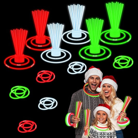 Red Green White Glow Sticks Toys Gifts for Kids 72 PCS,Party Favors Supplies Goodie Bag Stuffers for Toddlers,Light up Necklace & Bracelets Accessories,Classroom Prizes Non Candy Treats for Boys Girls