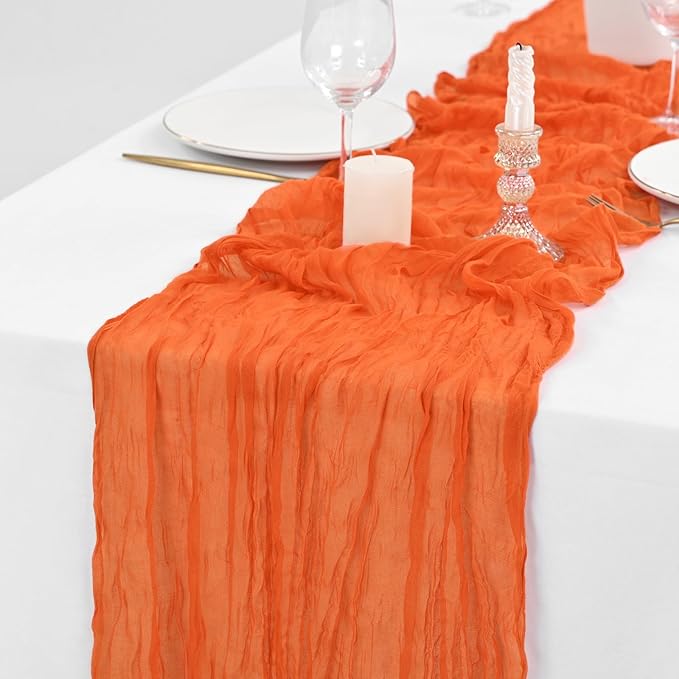 20 Pack Orange Table Runner 10Ft Cheesecloth Table Runner Boho Long Cheese Cloth Table Runners Romantic Sheer Fabric Gauze Table Runners for Wedding Party Bridal Shower