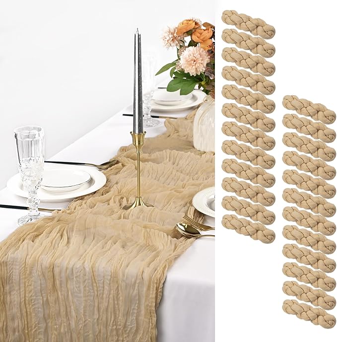 24 Pack Light Brown Cheesecloth Table Runner, 10FT Long Romantic Sheer Cheesecloth Rustic Boho Table Runner for Wedding Birthday Bridal Party Decorations(21.5×120 Inch)