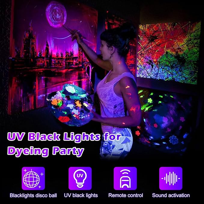 2 in 1 Glow Party Black Light Disco Ball Light with Sound Activated Strobe Dj Party Lights Black Lights, for Halloween Christmas Birthday Decor Classroom Room Family Party Decor