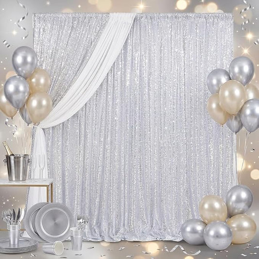 B-COOL Sequin Backdrop Curtains 2 Packs Silver Sparkle Backdrop 3.3ftx8ft Fabric Glitter Background Drapes for Party Ceremony Wedding Birthday Decoration