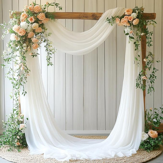Wedding Arch Draping Fabric, 31.5" x 20FT Wrinkle-Free Sheer Chiffon Drapery for Ceremony Backdrop, Arbor, Pergola, Church Cross, Photo Booth, Baby Shower & Home Decor, 1-Pack, White