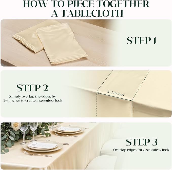 1 Pack Champagne Satin Tablecloth 58 x 102 Inches, Rectangular Satin Table Cloths for Wedding Reception, Birthday Party, Graduation & Holiday Banquet Tables
