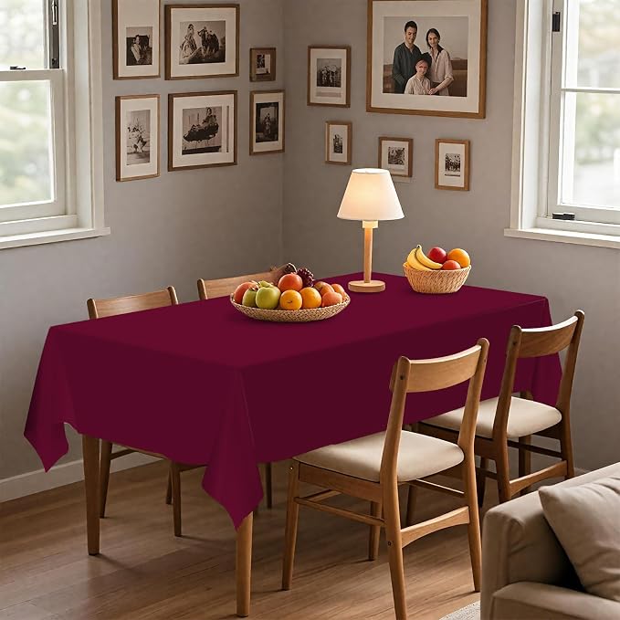 54IN X 160FT Plastic Table Cover Roll with Cutter Box, Cut to Size Plastic Table Cloths for Parties, Birthday, Disposable Tablecloth Roll for All Shape Tables (Burgundy, 54 Inch X 160 Feet)