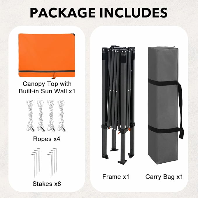 6x4 Pop Up Canopy Tent with Half Wall Panel, Instant Portable Beach Canopy, Outdoor Tent with Carry Bag for Camping, Sports, Tailgating, Events, Orange