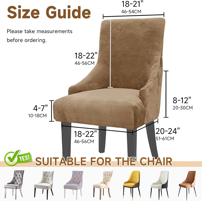 Velvet Wingback Dining Chair Cover Soft Stretch Accent Chair Cover Slipcover Thick Plush Wing Back Chairs Covers Furniture Protect Washable Chairs Protector Covers for Dining Room (Brown, 4)