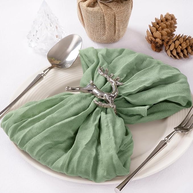 MLMC 24 Pack Sage Green Cheesecloth Napkins Boho Rustic Gauze Cloth Napkins Washable 21"x21" for Wedding Bridal Shower Birthday Anniversary Dinner Decor