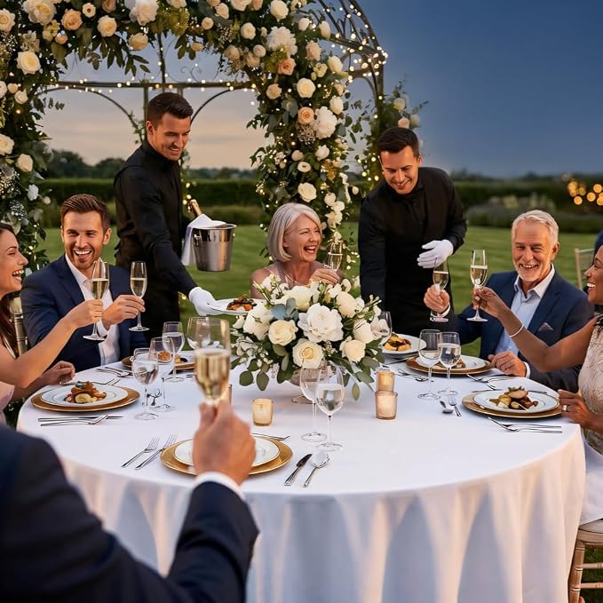 12 Pack White Round Tablecloth 108 Inch White Table Cloth Stain and Wrinkle Resistant Reusable and Washable Polyester Fabric for Buffet Wedding Party and Banquet