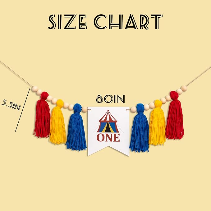 Gostman Circus One High Chair Banner | Carnival Circus Sign 1st Birthday Highchair Banner, First Birthday Party Decorations