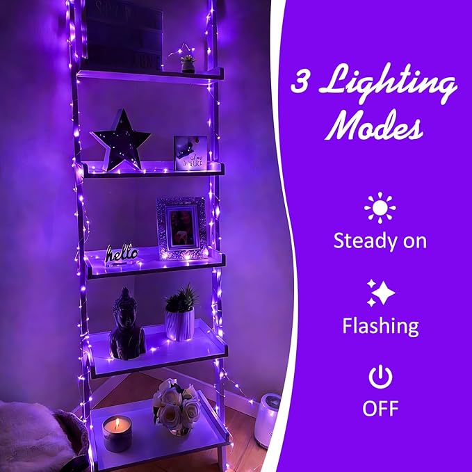 QITONG Purple Fairy Lights Battery Operated, 4 Pack Each 16ft 50 LED Outdoor String Lights, Silver Wire Mini Twinkle Light Indoor