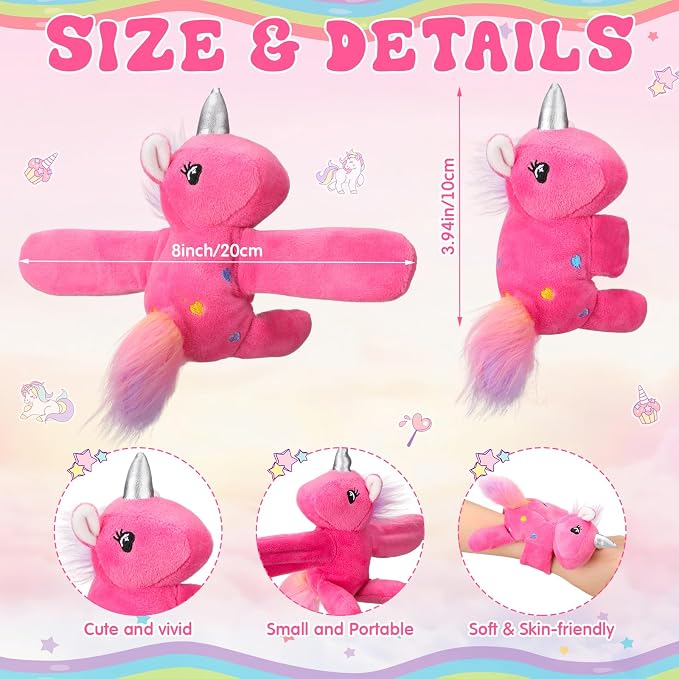 Liliful 8 Pack Kids Plush Gifts Stuffed Animal Cat Slap Bracelets - 8 Inch Back to School Prize Box Toys Wrist Cute Snap Birthday Rewards for Boys Girls Child Pet Adoption Party Favors(Unicorn)