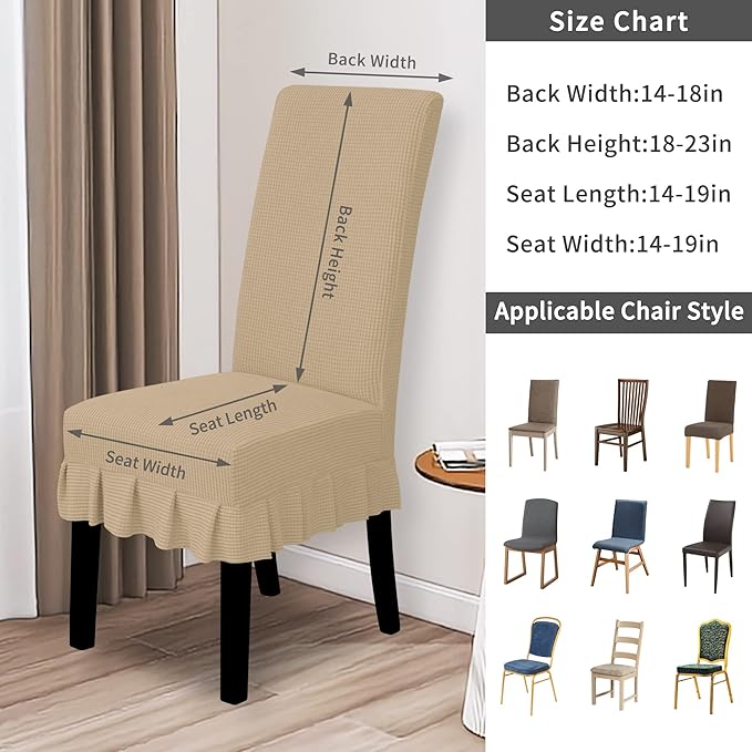 Easy-Going Dining Chair Covers Stretch Parsons Chair Slipcover with Skirt Chair Covers for Dining Room Restaurant Banquet (2 PCS, Sand)