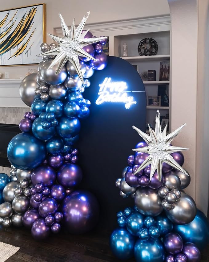 Galaxy Balloons Arch Kit – Outer Space Party Decorations with Metallic Blue, Purple, Silver, Navy & Star Balloons for Galaxy Theme Birthday, Baby Shower, Graduation, Prom Decorations