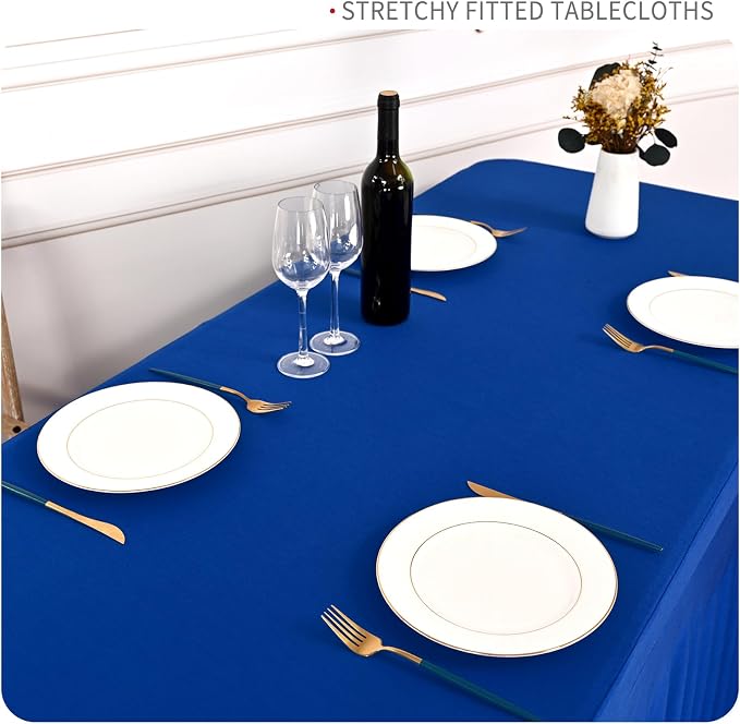 fani 6 Packs Royal Blue Stretch Table Skirts for 8 Foot Rectangle Table, Washable Spandex Stretch Tablecloths with Skirt, Wrinkle Resistant Fitted Tablecover for Wedding Party Banquet