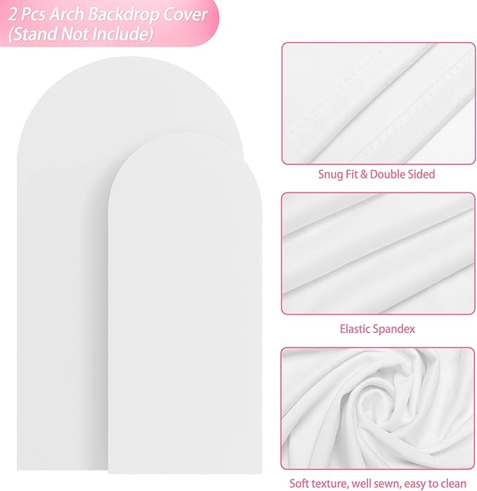 Wokceer Wedding Arch Backdrop Cover 7.2FT, 6FT Spandex Fitted White Arch Covers 2 Set Round Top Chiara Arches Backdrop Cover for Birthday Party Ceremony Banquet Decoration