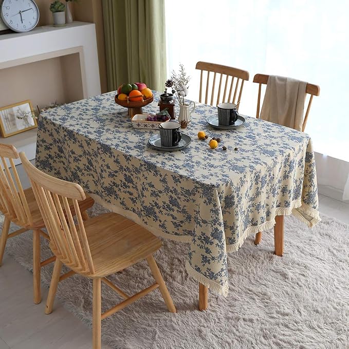 ARTABLE Lace Table Cloths Rectangle Fall Antique Flower Decor Macrame Tablecloth for Outdoor Farmhouse Rustic Kitchen Party Birthday Picnic (Blue, 52 x 70 Inch)