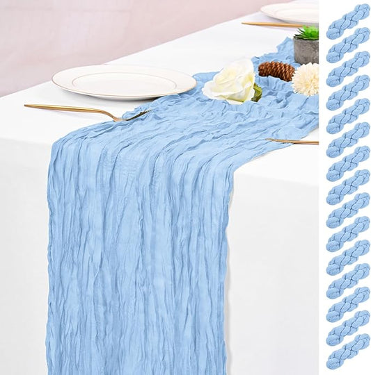 15 Pack Light Blue Table Runner 17 x 108inch Cheesecloth Table Runner Boho Gauze Table Runners Rustic Long Sheer Fabric Cheese Cloth Table Runners for Wedding Party Bridal Shower Farmhouse Home Decor