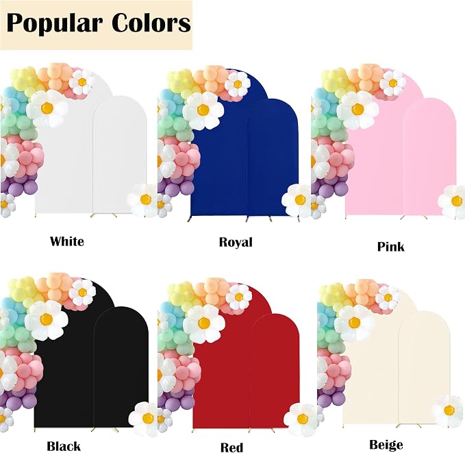 HAINARverS Set of 2 Wedding Arch Cover 6FT,7.2FT Spandex Fitted Stretchy Arch Stand Covers,2 Sided Round Top Chiara Backdrop Cover for Birthday Party Banquet Baby Shower Arch Decoration(Red)