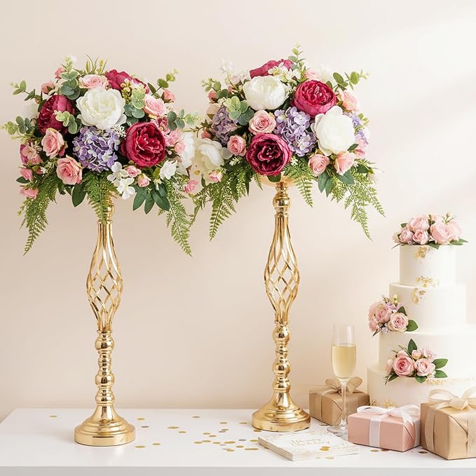 Gold Wedding Vases for Table Centerpieces - Twist Candleholder Stands, Elegant Floral Arrangement Vases, Metal Centerpieces for Reception Table Wedding Road-Leading Home Decor