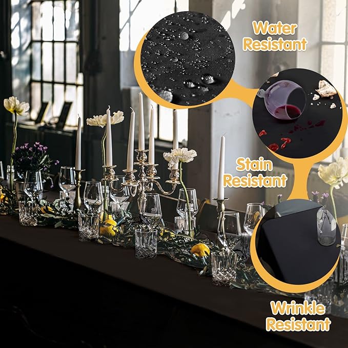 BRILLMAX 6 Pack Black Tablecloths 60 x 102 Inch for 6ft Rectangle Tables - 150 GSM Polyester Fabric, 15" Standard Drop, Water, Stain & Wrinkle Resistant Cloth Cover for Wedding Banquet Dining Buffet
